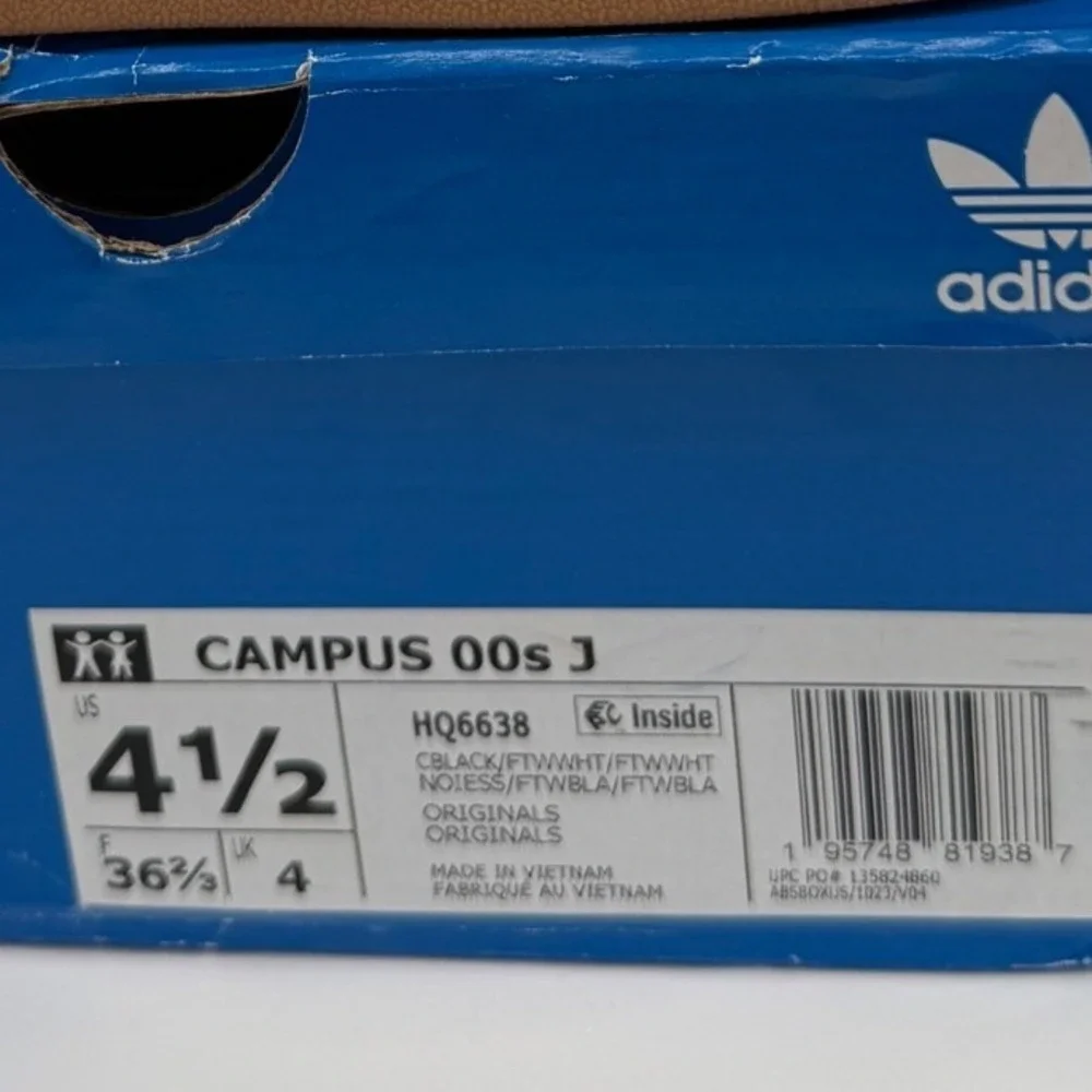 Adidas Campus 00s J Kids Sneakers Core Black White Gum HQ6638 Size 4.5Y NEW